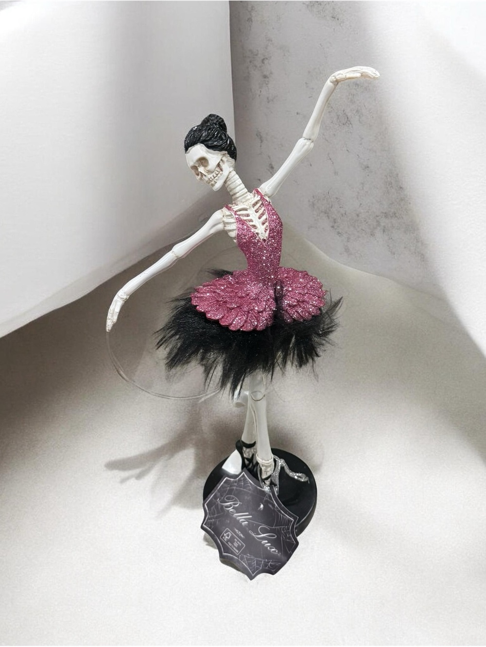 Bella Luxx Pink Glitter Skeleton Ballerina with Black Tulle Skirt